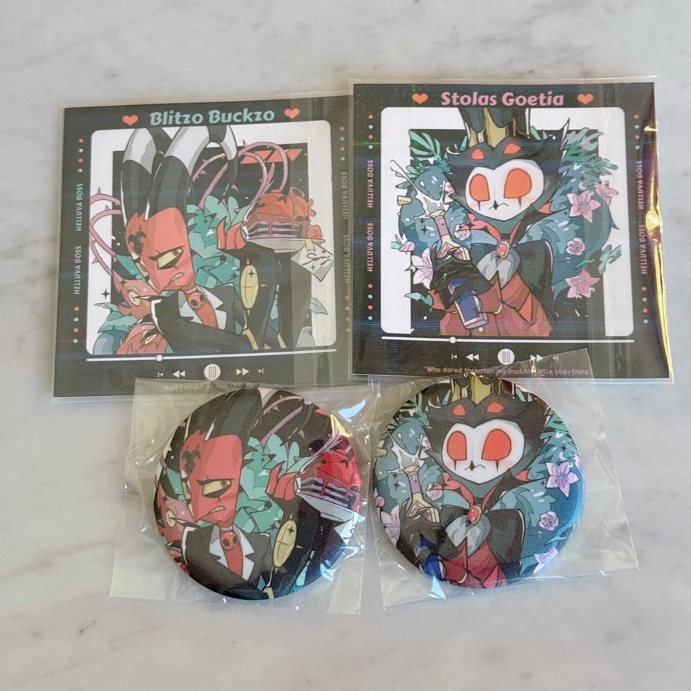 Helluva Boss Stolas and Blitzo badge set - Apology tour